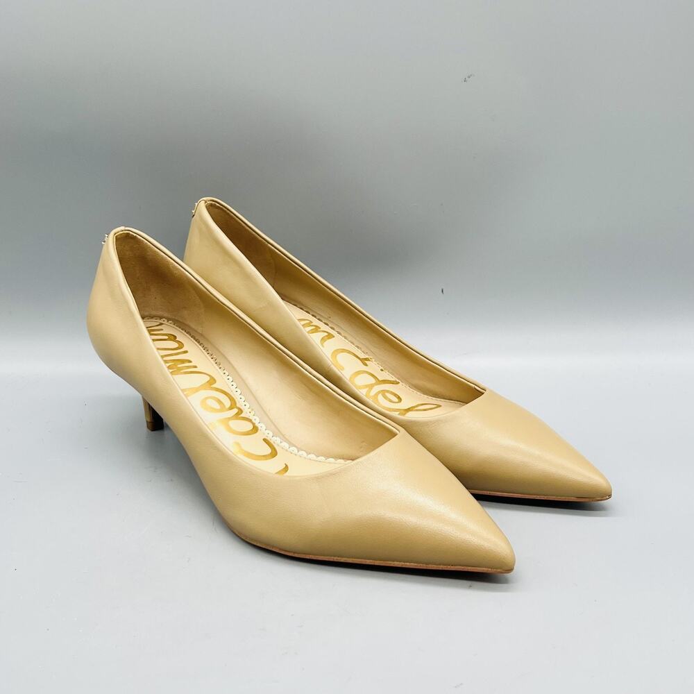 Sam Edelman Shoes Womens 8.5 Beige Leather Kitten Heel Dress Pumps Pointed Toe - Picture 2 of 10